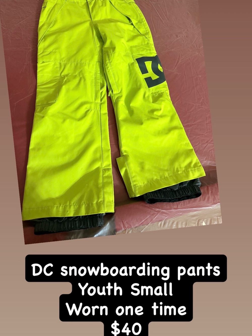 DC Neon Yellow Kids Snow Pants with Black Logo